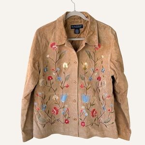 Vintage Dialogue Tan Suede Jacket Floral Embroidery Women's‎ Size